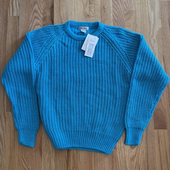 LAUREN ALLEN PEACOCK BLUE WOMENS CREWNECK CABLE KNIT VINTAGE SWEATER SZ MED NWT - Picture 6 of 11